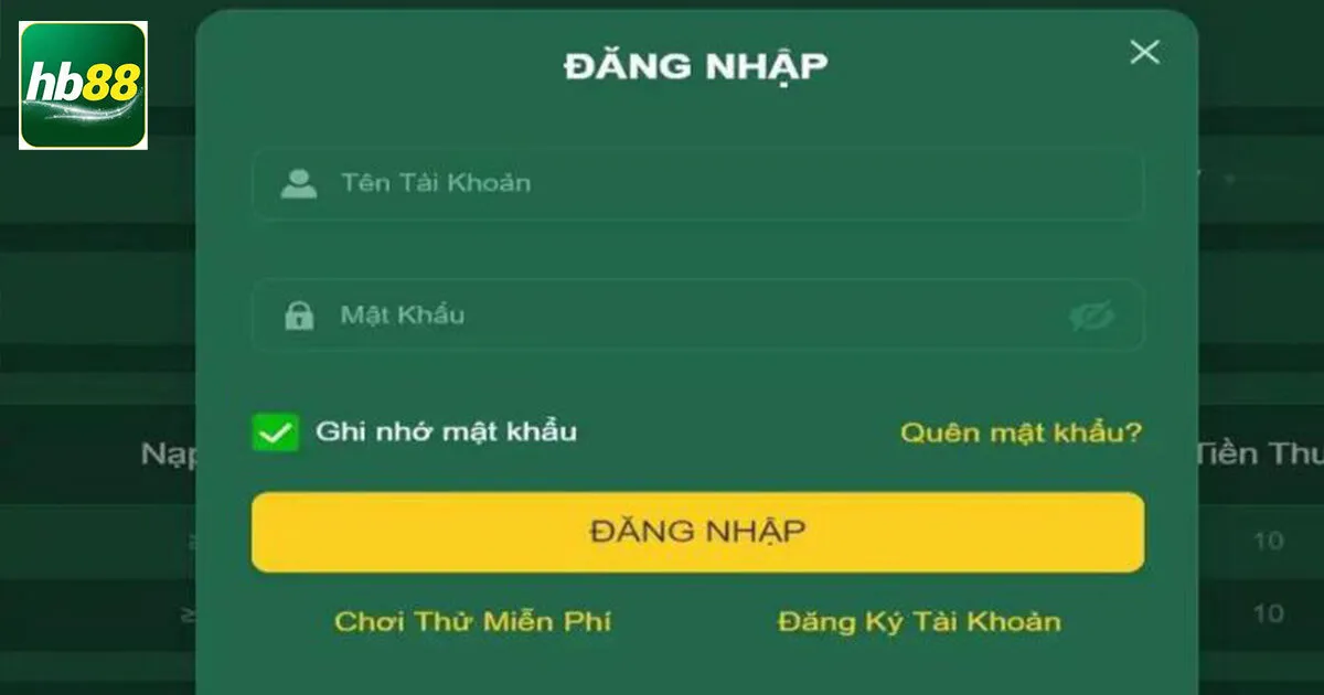 Thực hiện điền thông tin đăng nhập Hb88